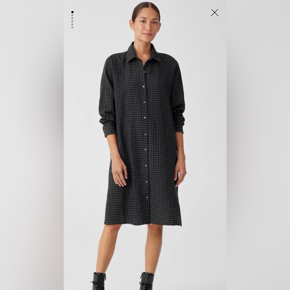 Eileen Fisher Black classic collar shirtDress shirt dress wool blend NWT small
